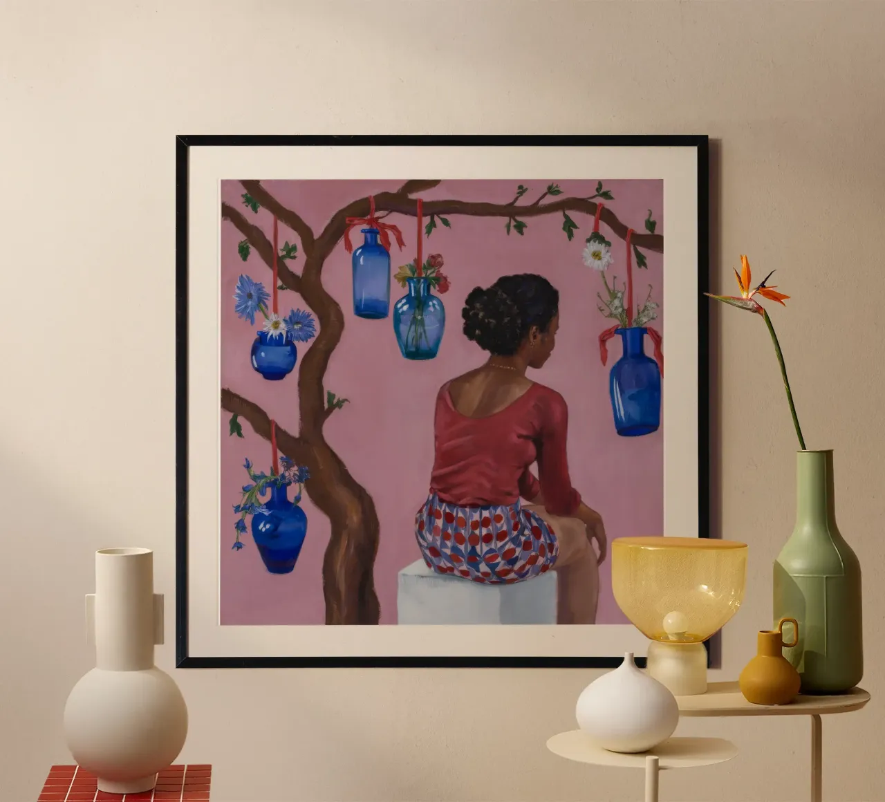 Ornamenti blu stravaganti poster con telaio in alluminio da Ebony Carpenter