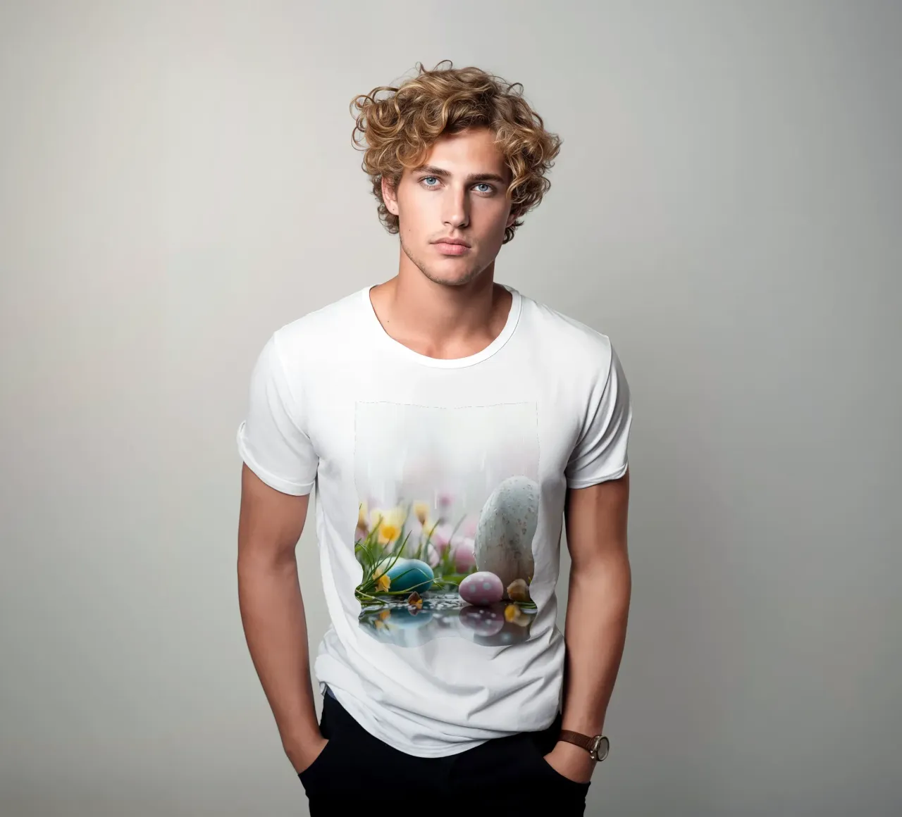 Uova di Pasqua circondate da fiori e pioggia t-shirt da DesignDoodle