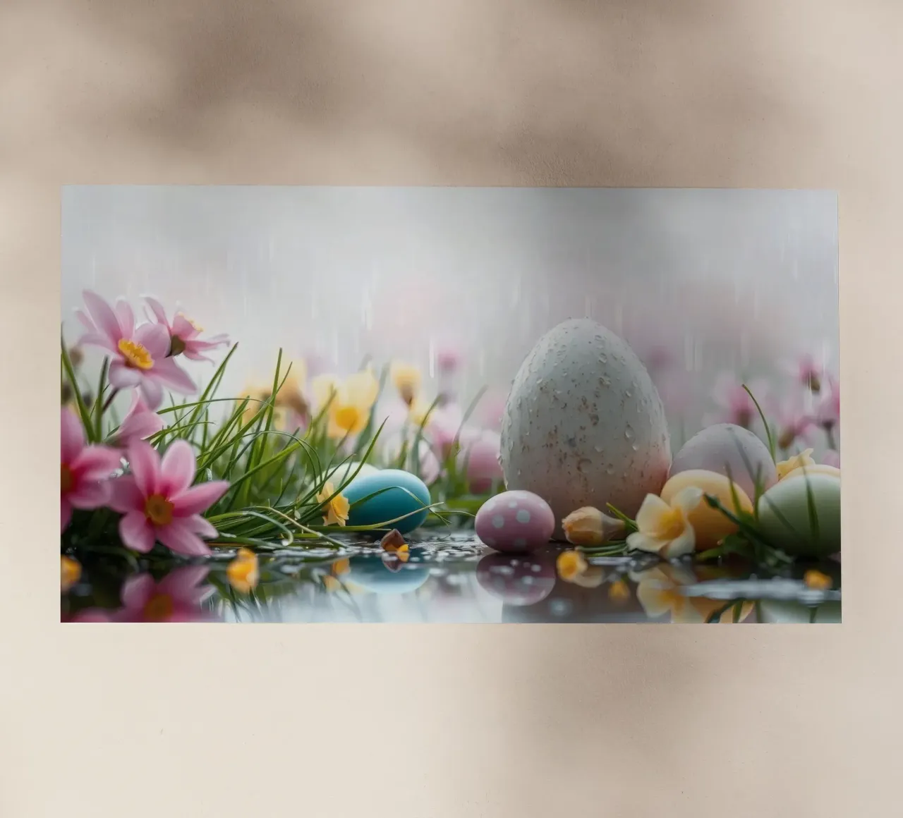 Uova di Pasqua circondate da fiori e pioggia pellicola backlit da DesignDoodle