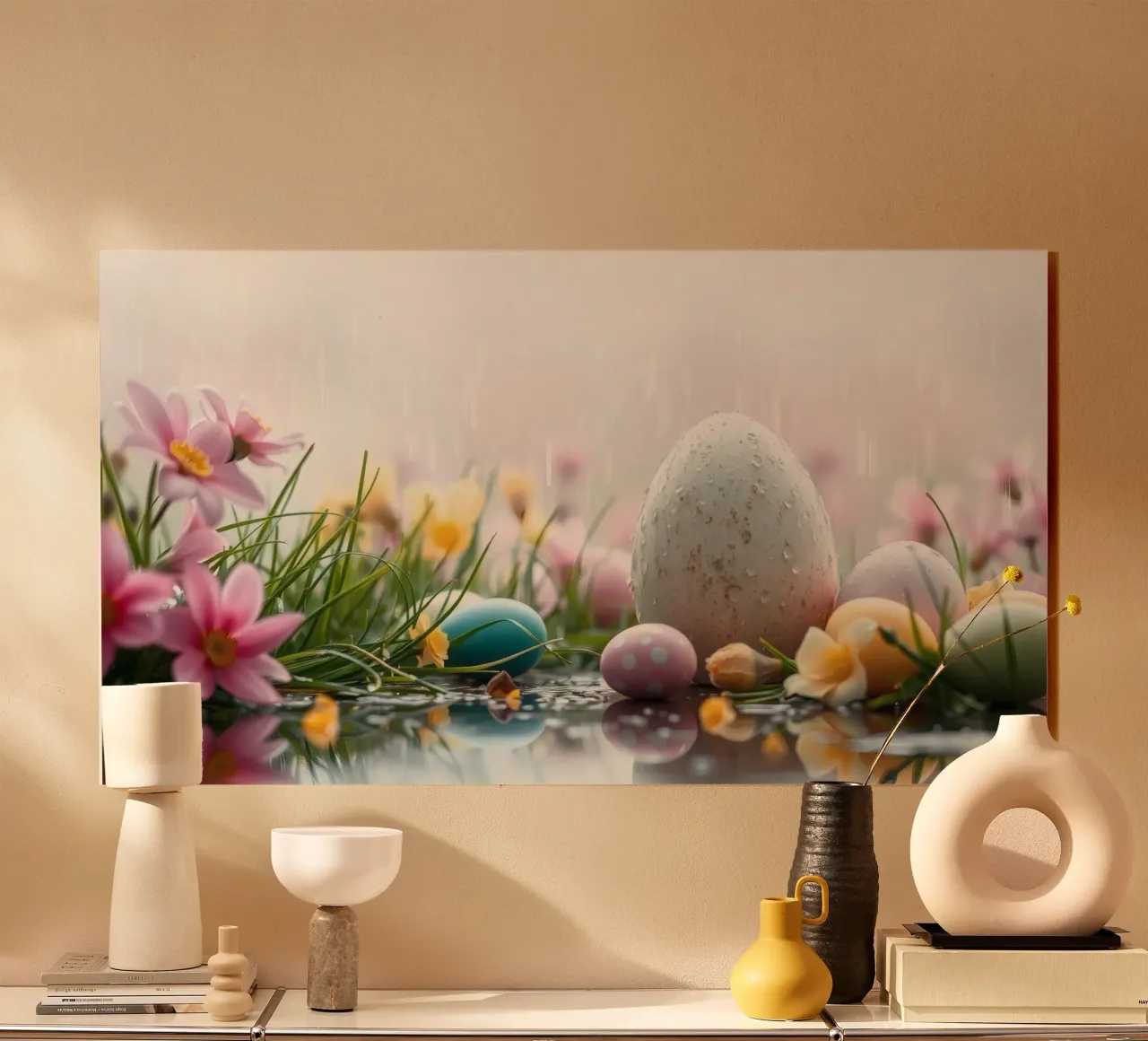 Uova di Pasqua circondate da fiori e pioggia plexiglass da DesignDoodle