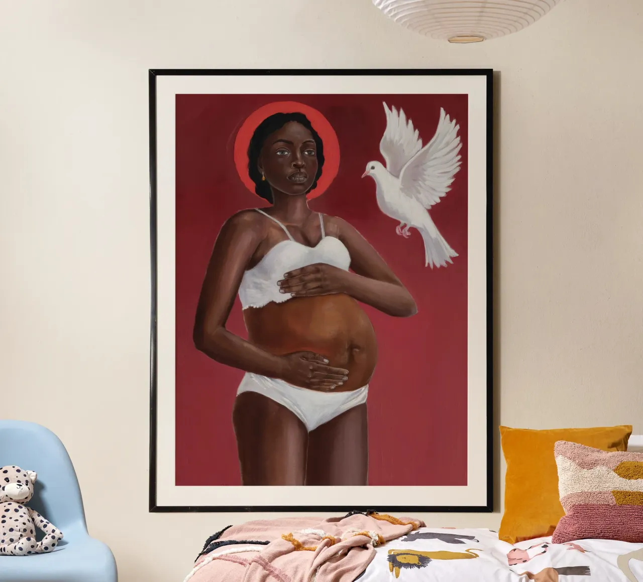 Abbraccio della colomba sacra poster con telaio in plastica da Ebony Carpenter