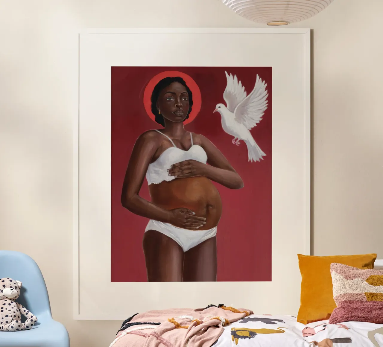 Abbraccio della colomba sacra poster con telaio in plastica da Ebony Carpenter