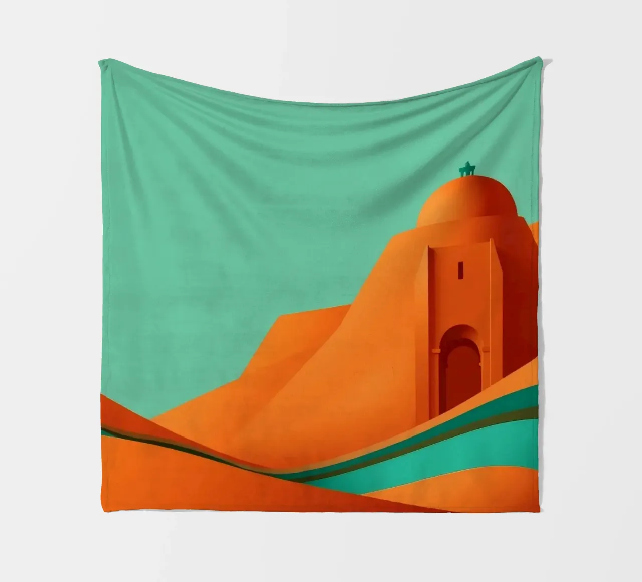 paesaggio con fortezza arancione e colline stilizzate coperta in pile da DesignDoodle