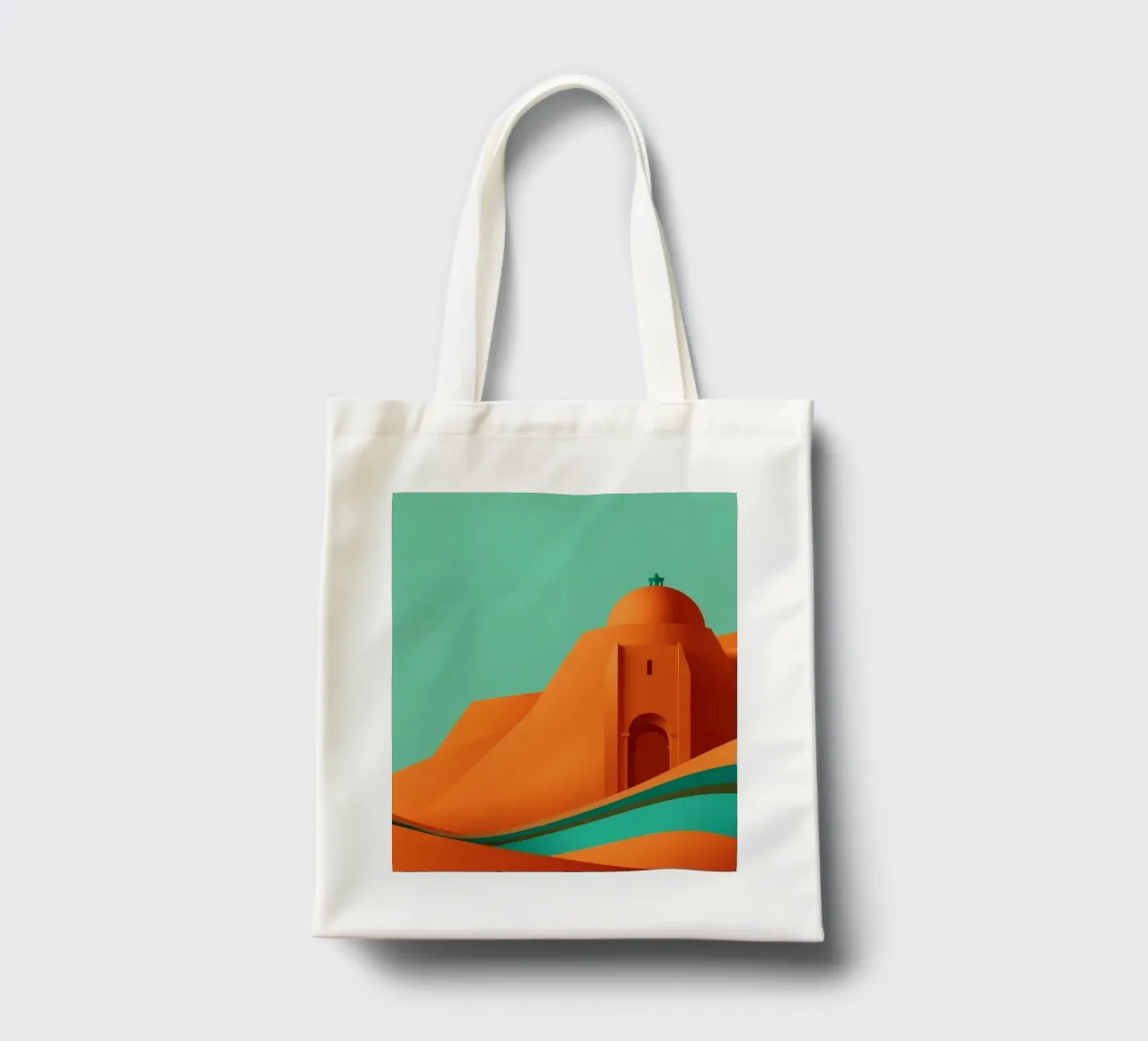 paesaggio con fortezza arancione e colline stilizzate borsa in juta da DesignDoodle