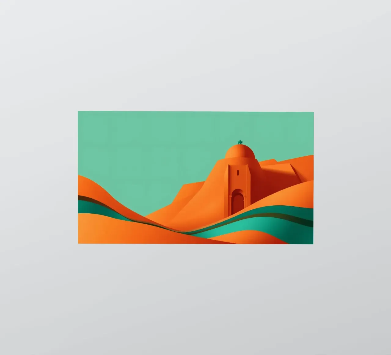 paesaggio con fortezza arancione e colline stilizzate adesivo da DesignDoodle