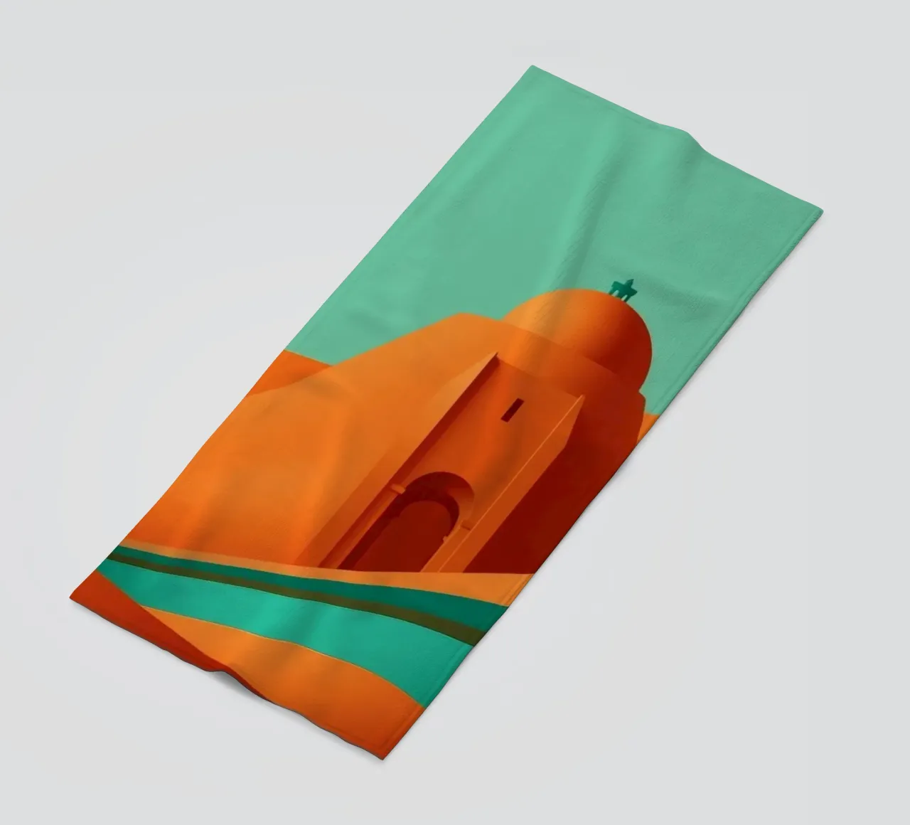 paesaggio con fortezza arancione e colline stilizzate telo mare da DesignDoodle