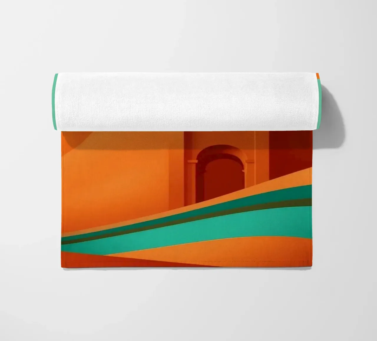 paesaggio con fortezza arancione e colline stilizzate telo mare da DesignDoodle