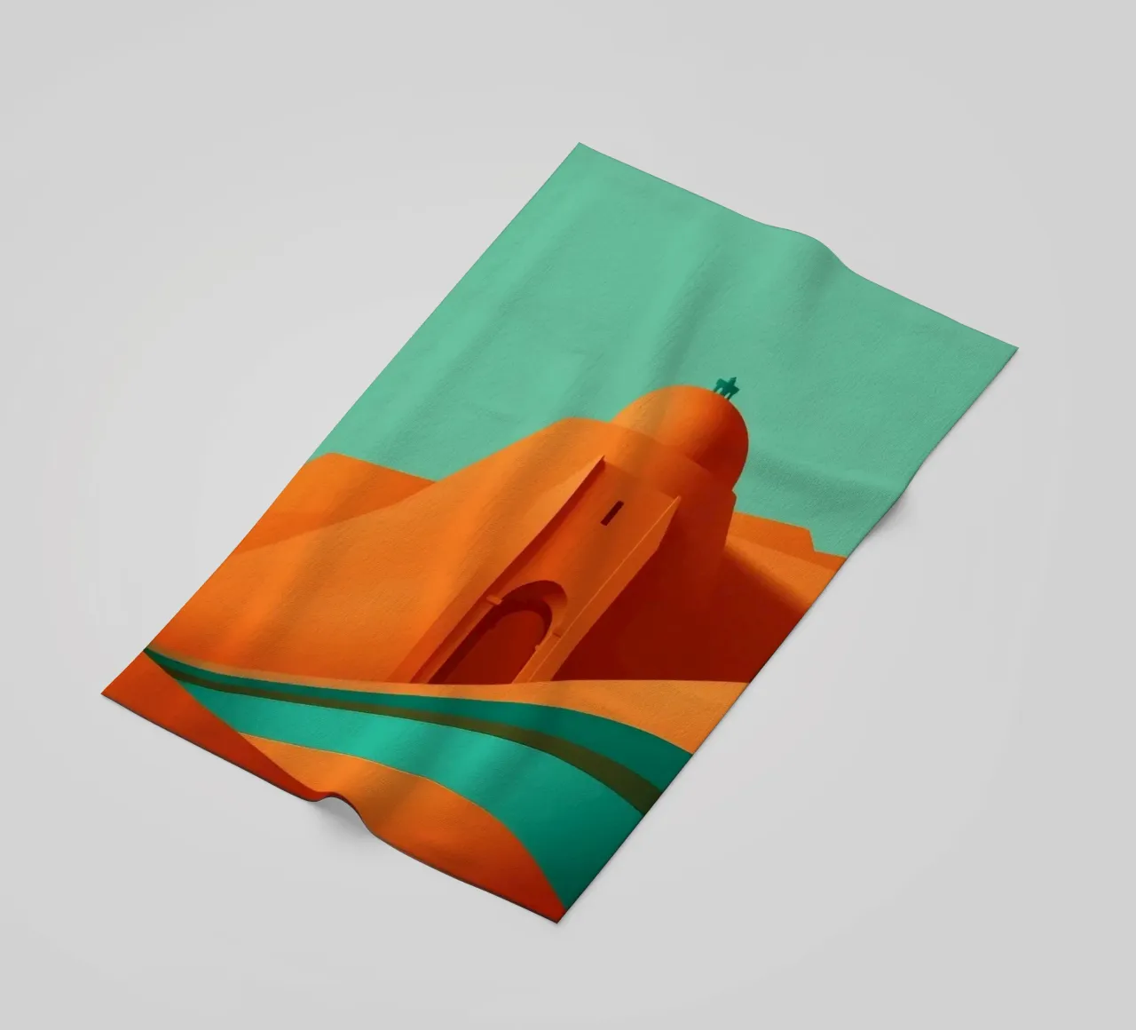 paesaggio con fortezza arancione e colline stilizzate telo mare da DesignDoodle