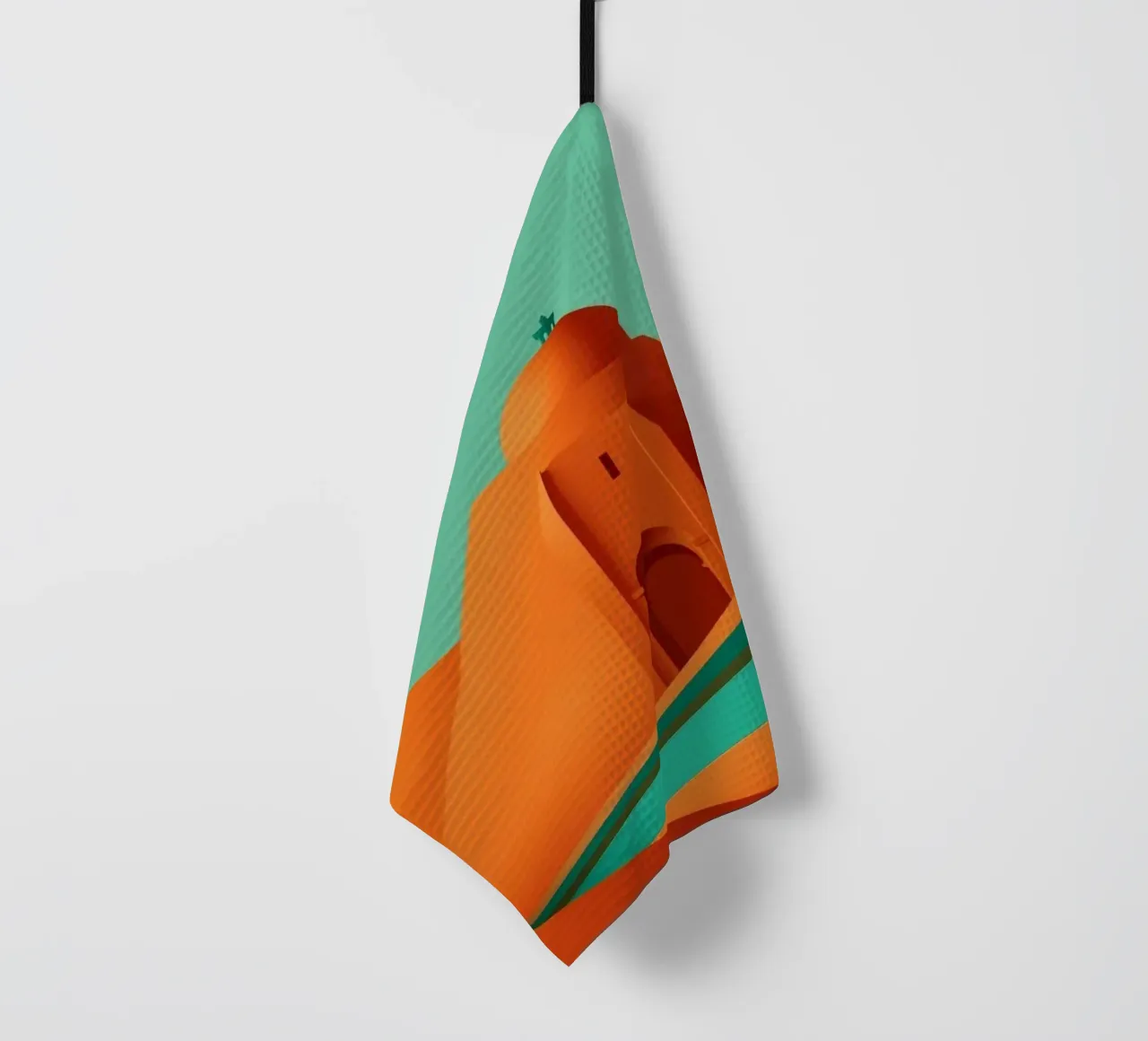 paesaggio con fortezza arancione e colline stilizzate canovaccio da cucina da DesignDoodle