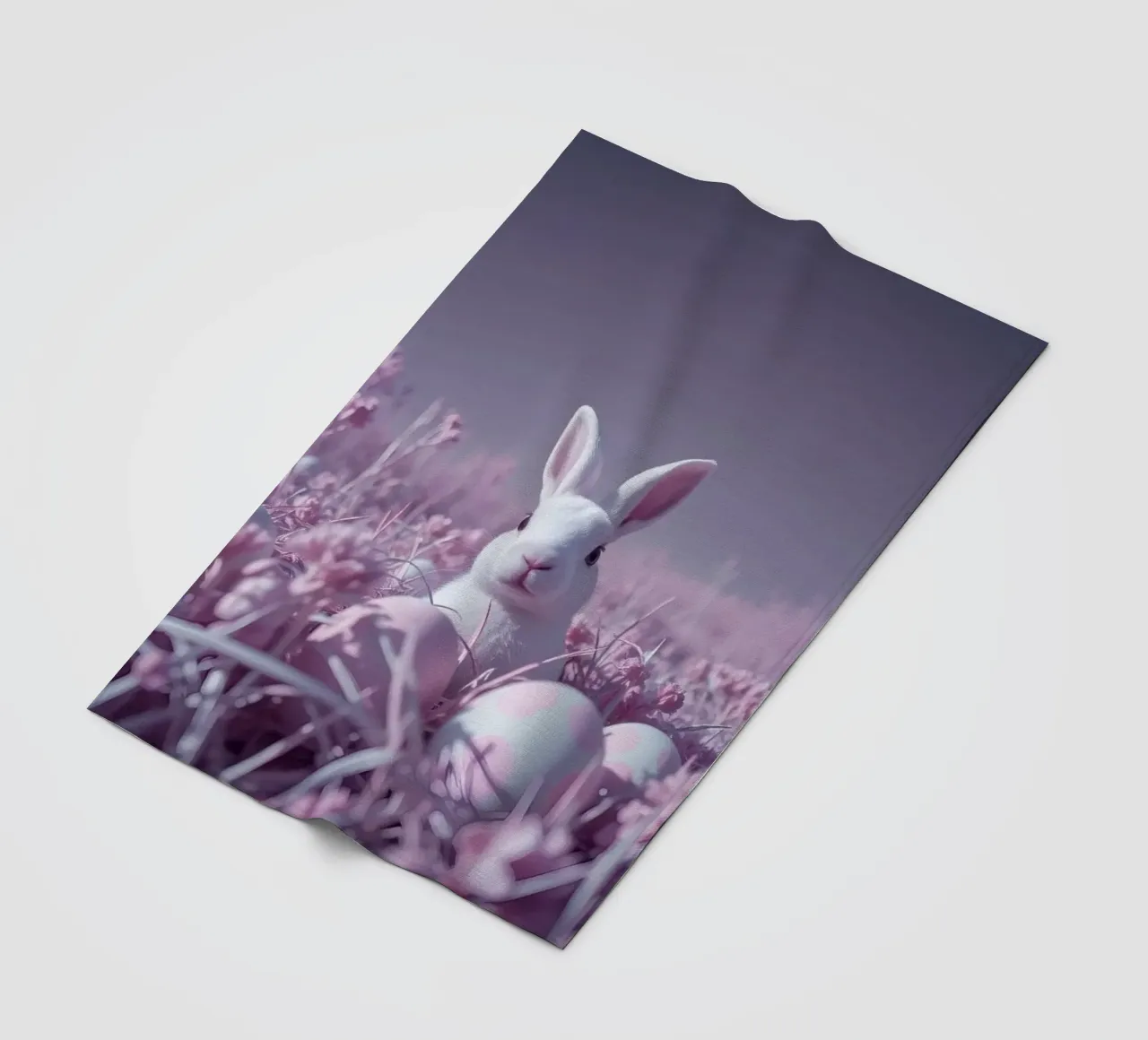 Simpatico coniglio bianco circondato da fiori colorati e uova coperta in pile da DesignDoodle