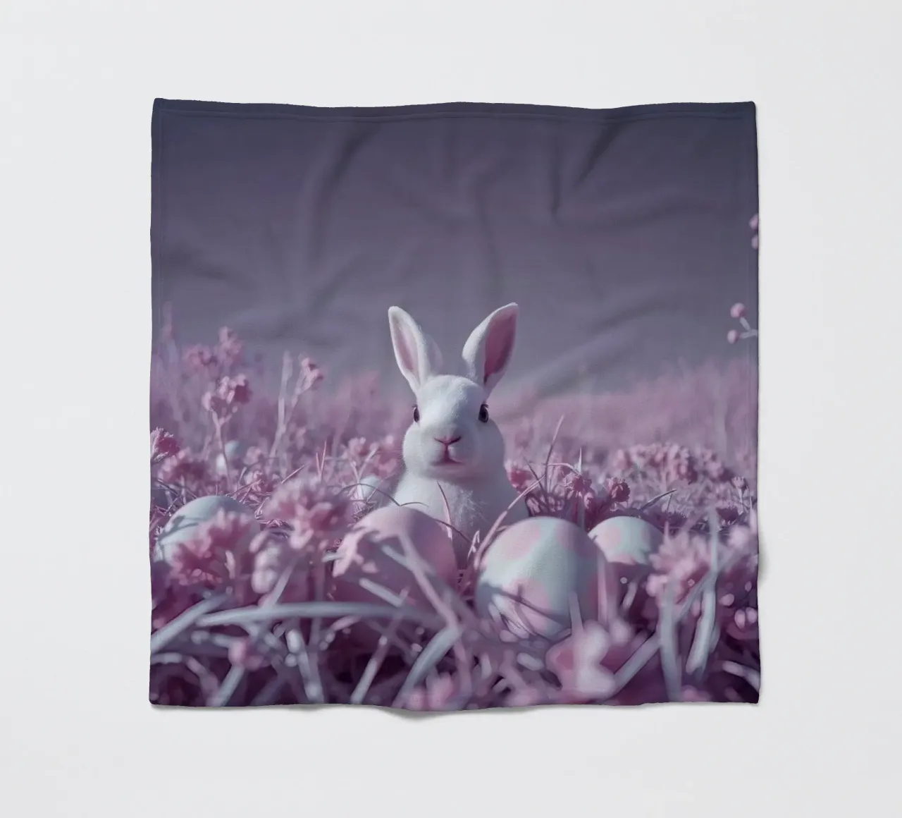 Simpatico coniglio bianco circondato da fiori colorati e uova coperta in pile da DesignDoodle