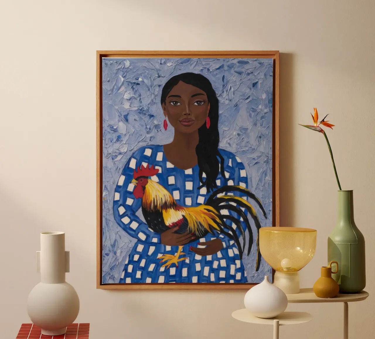 Compagno Gallo Gioioso tela con Cornice a cassetta da Ebony Carpenter