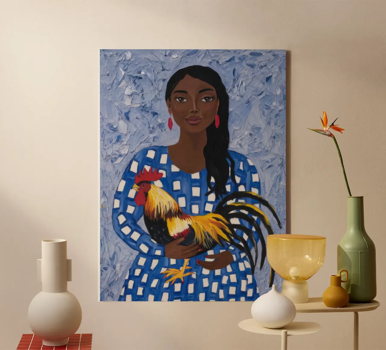 Compagno Gallo Gioioso tela con Cornice a cassetta da Ebony Carpenter