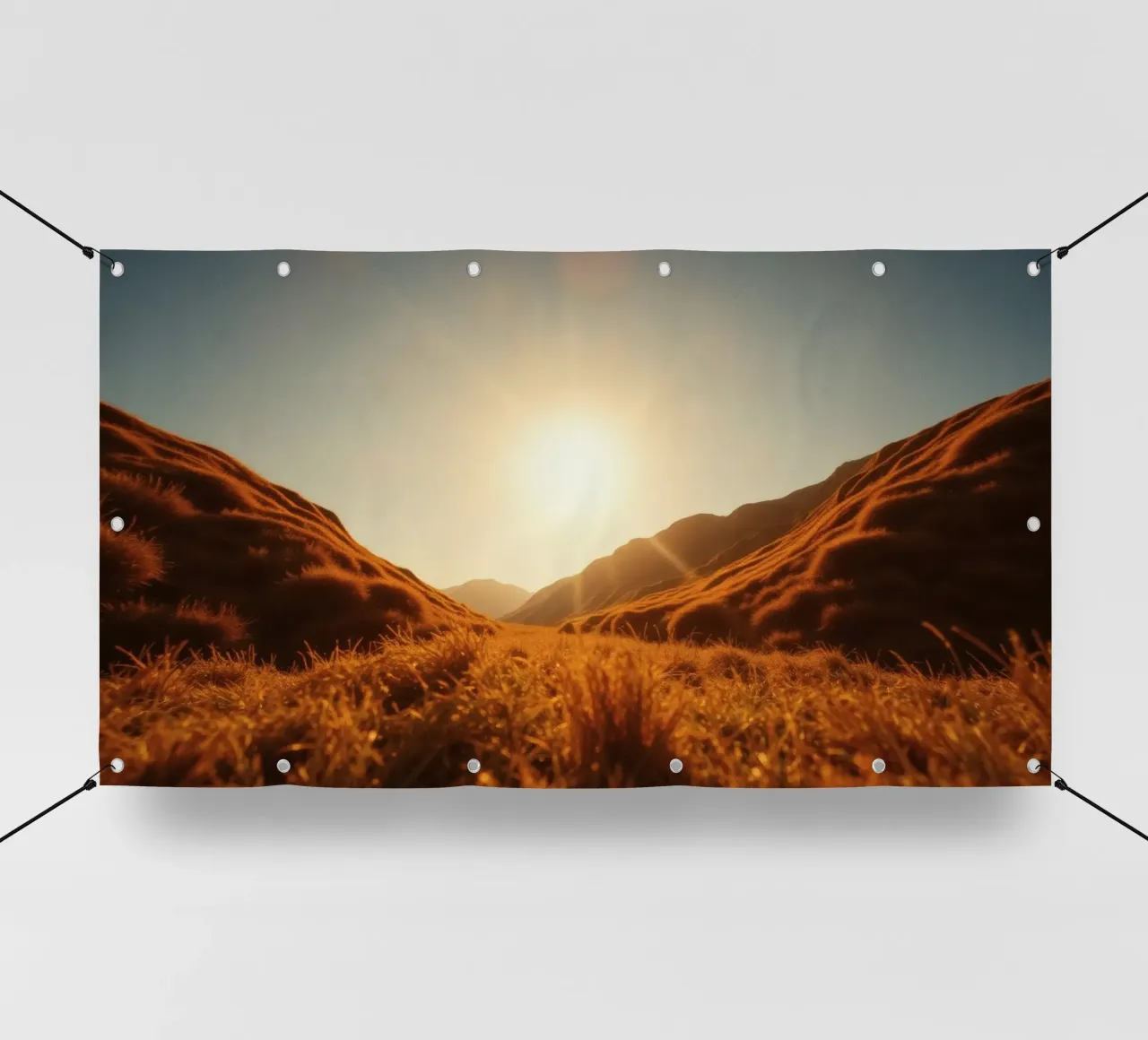 tramonto su una valle tranquilla circondata da montagne maestose telo in pvc da DesignDoodle