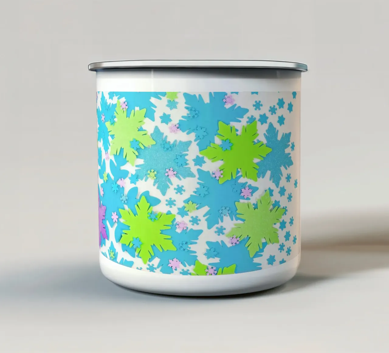 Snowflakes enamel mug by Juj Winn