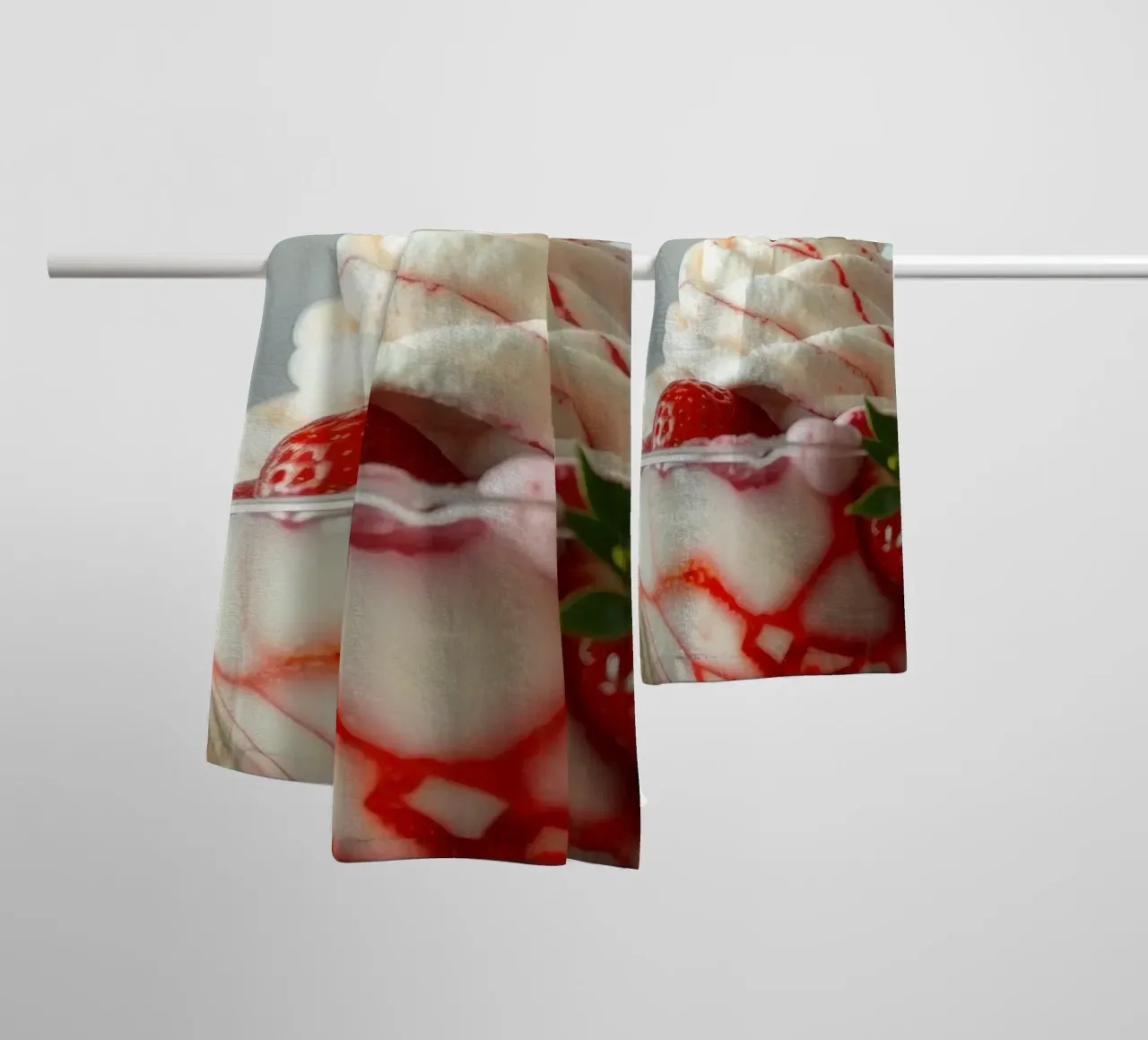 Delicious strawberry dessert topped with whipped cream towel by DesignDoodle