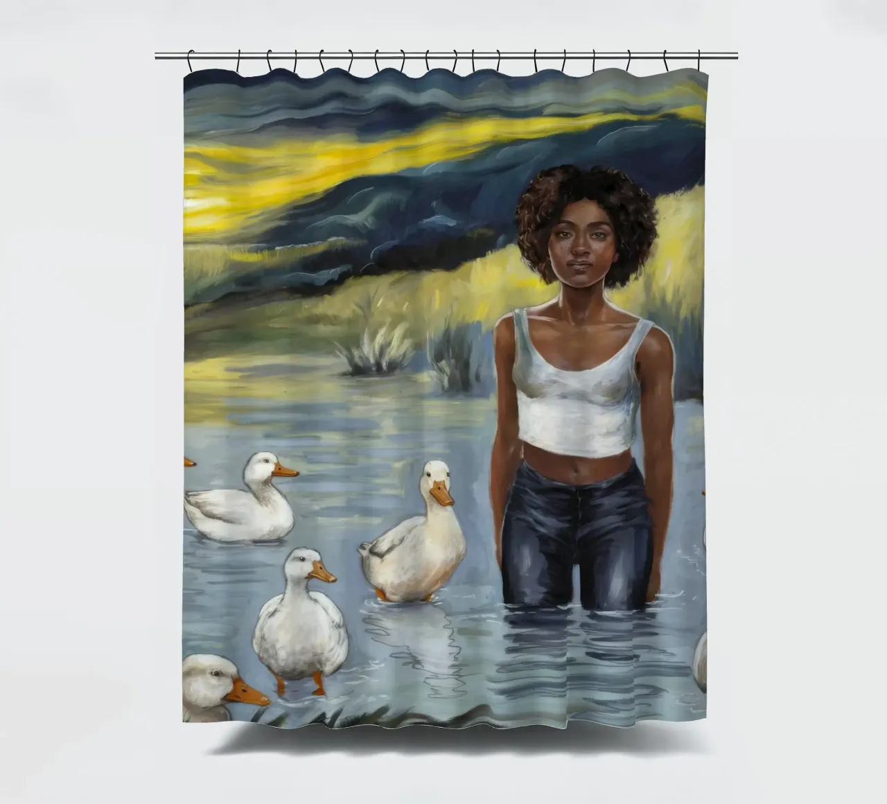 Tranquillo riflesso dell'acqua tenda da doccia da Ebony Carpenter