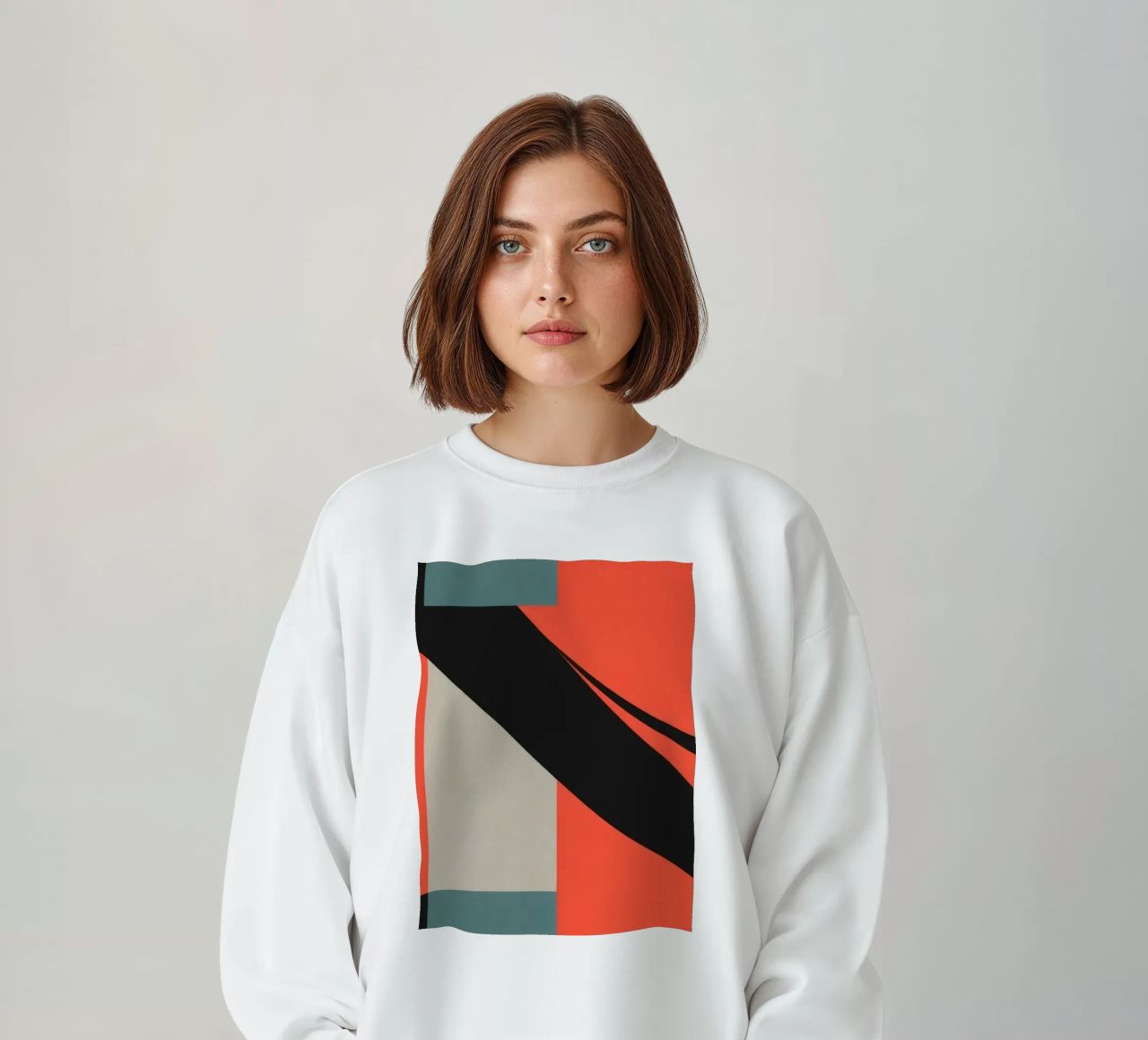 Colorful abstract pattern with geometric shapes and flowing sweatshirt by DesignDoodle