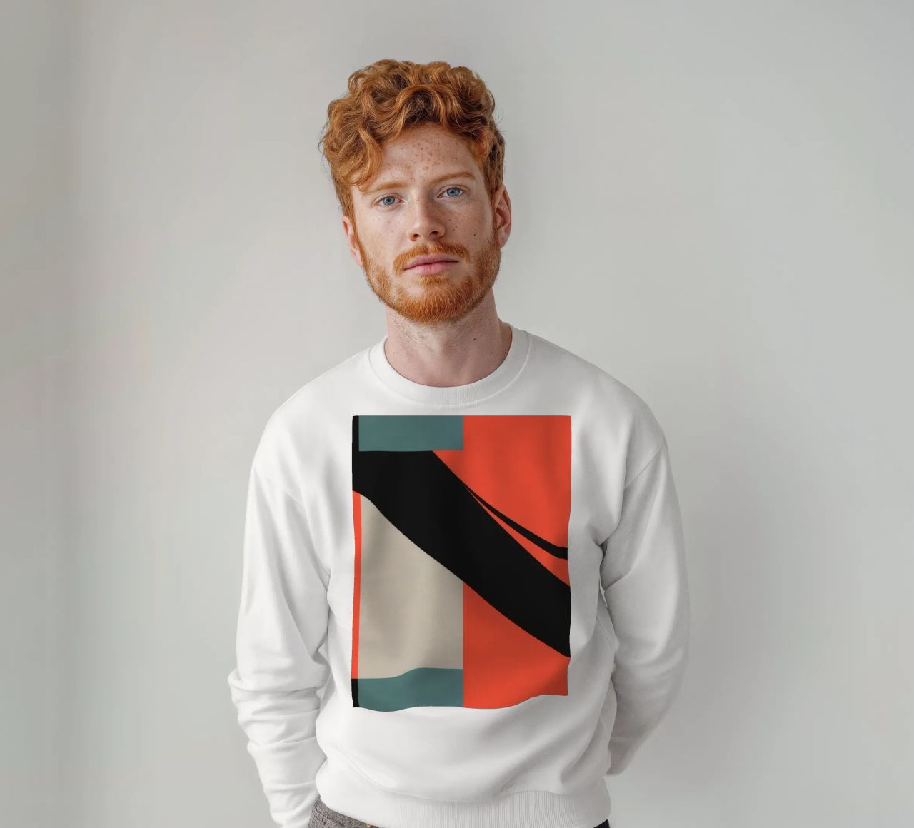 Colorful abstract pattern with geometric shapes and flowing sweatshirt by DesignDoodle