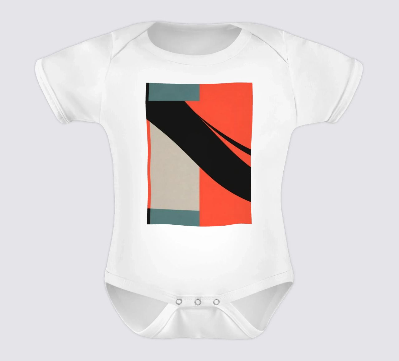 Colorful abstract pattern with geometric shapes and flowing short-sleeve baby romper by DesignDoodle