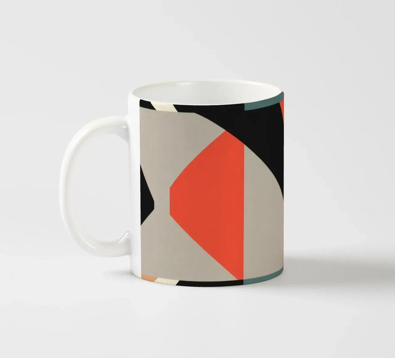 Colorful abstract pattern with geometric shapes and flowing ceramic mug by DesignDoodle