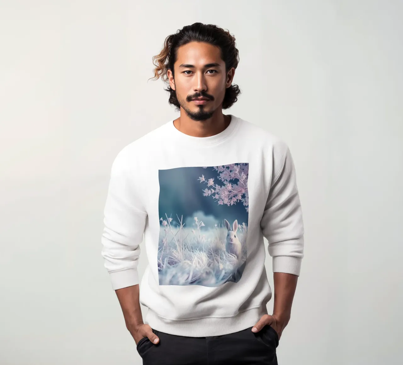 Paysage enneigé avec un lapin dans une forêt mystique sweat de DesignDoodle