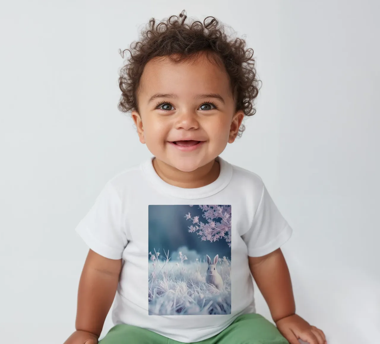 Paesaggio innevato con un coniglio in una foresta mistica maglietta neonato da DesignDoodle