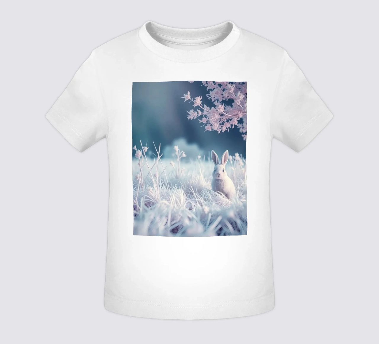 Paesaggio innevato con un coniglio in una foresta mistica maglietta neonato da DesignDoodle