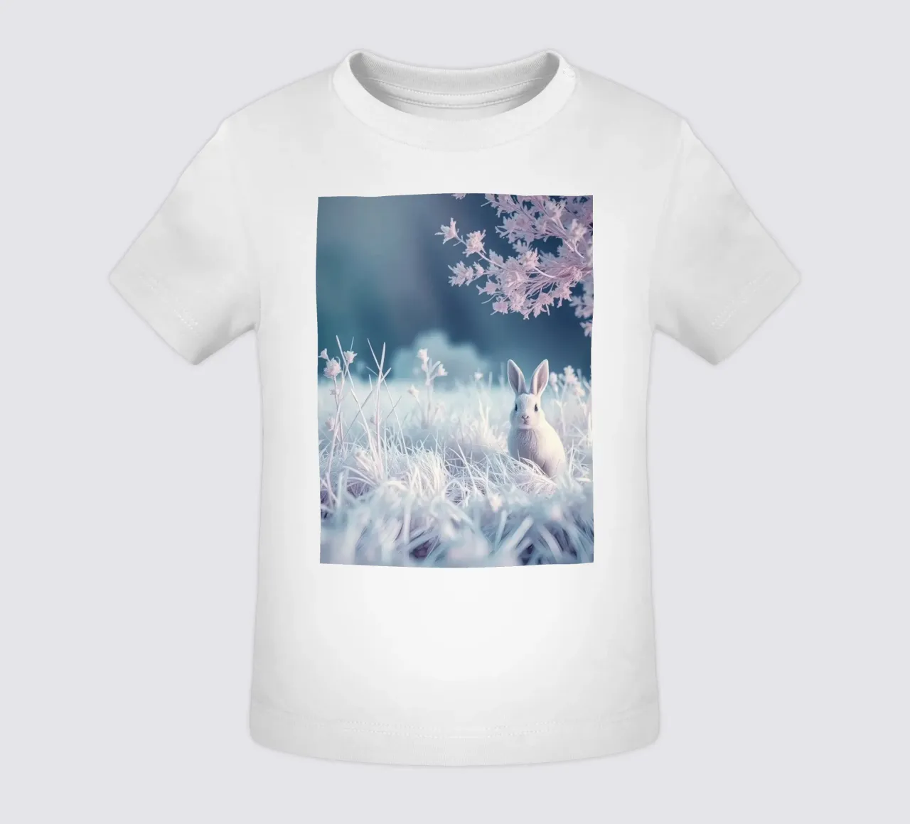 Paesaggio innevato con un coniglio in una foresta mistica maglietta neonato da DesignDoodle