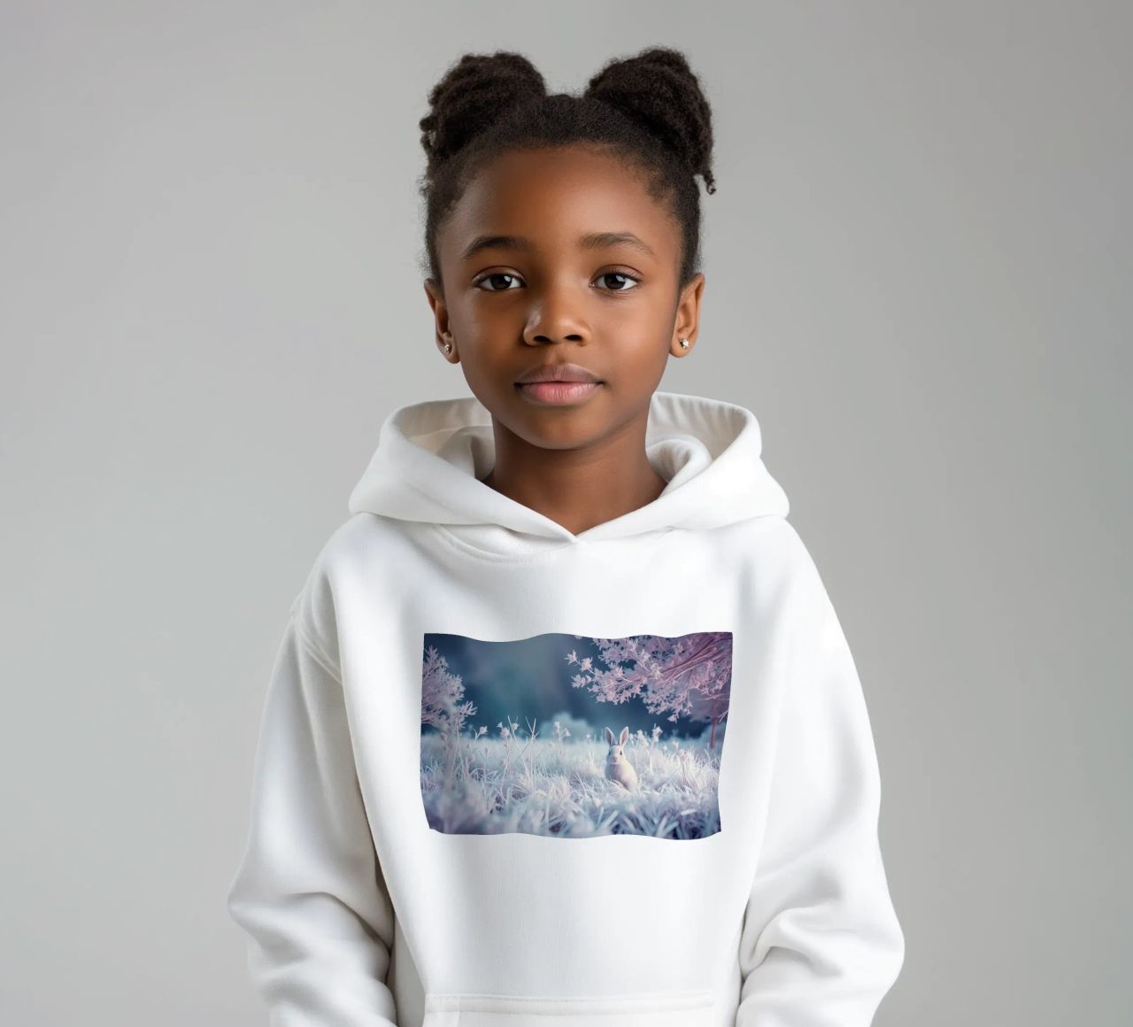 Paesaggio innevato con un coniglio in una foresta mistica felpa bambino con cappuccio da DesignDoodle