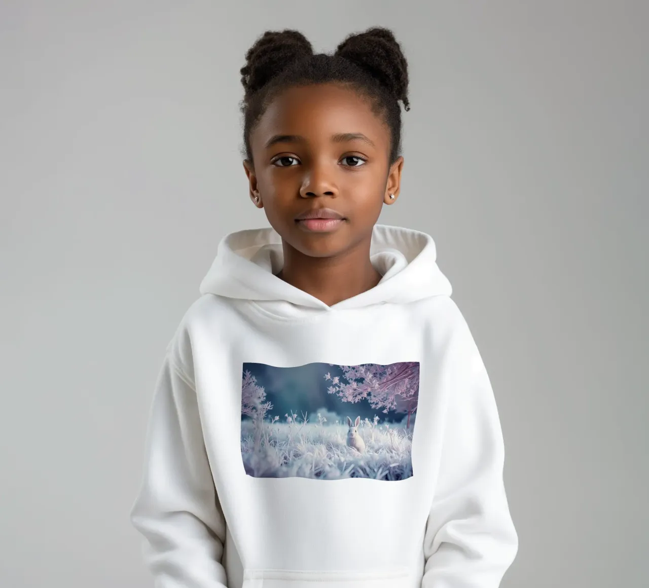 Paesaggio innevato con un coniglio in una foresta mistica felpa bambino con cappuccio da DesignDoodle