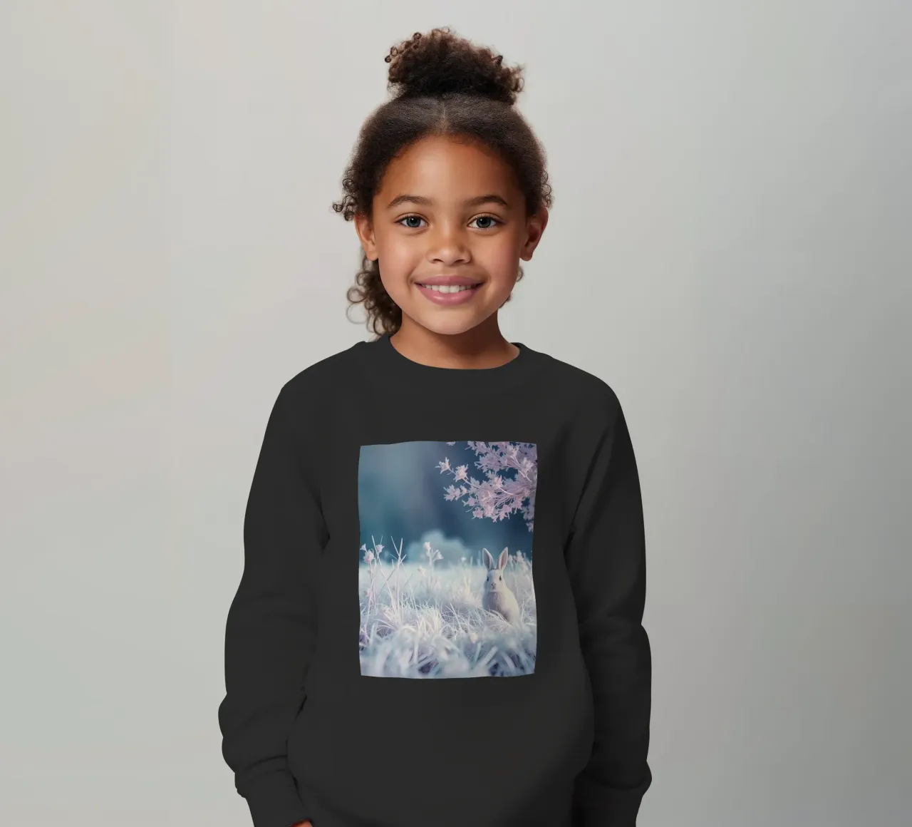 Paesaggio innevato con un coniglio in una foresta mistica felpa bambino da DesignDoodle