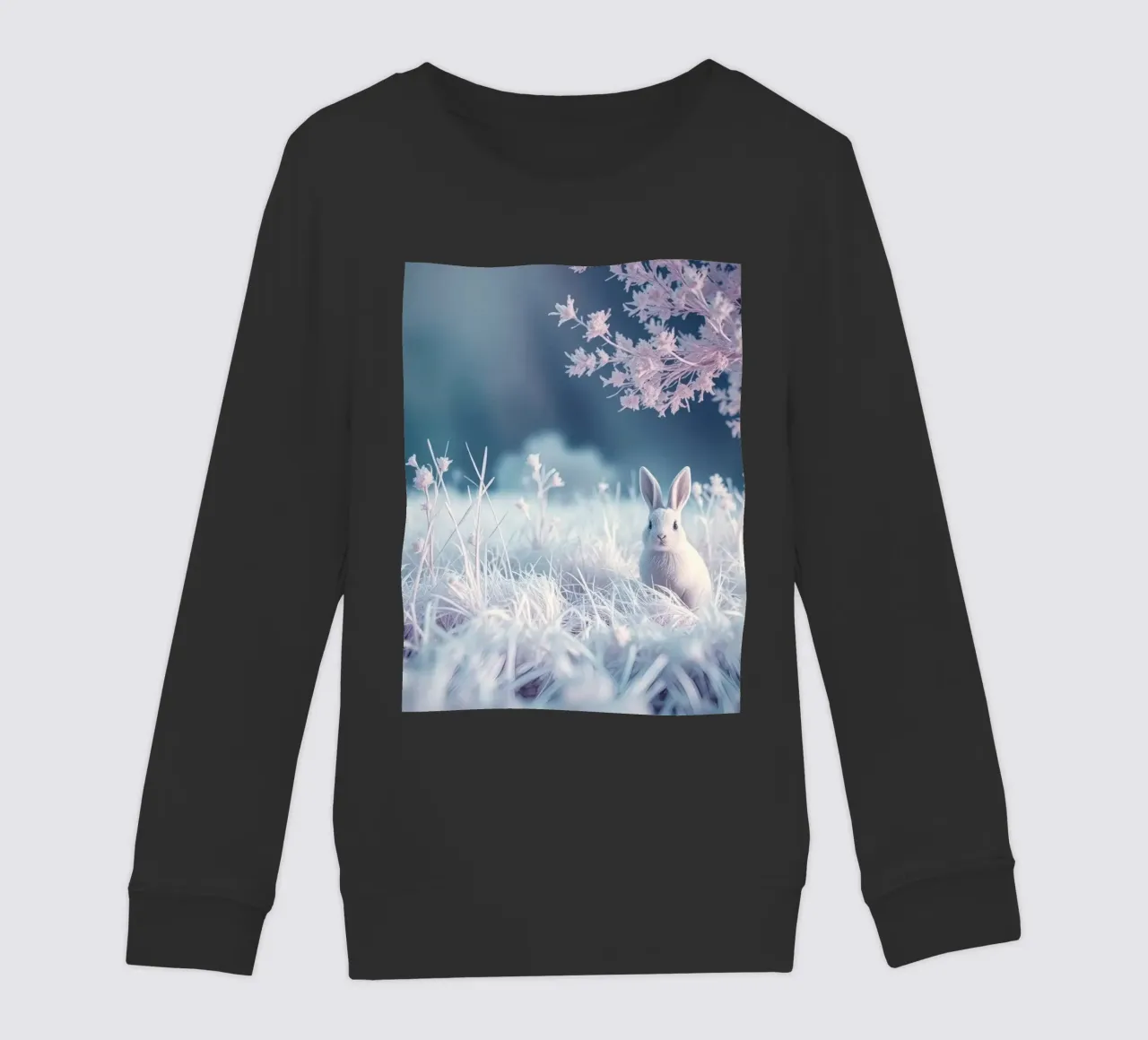 Paesaggio innevato con un coniglio in una foresta mistica felpa bambino da DesignDoodle
