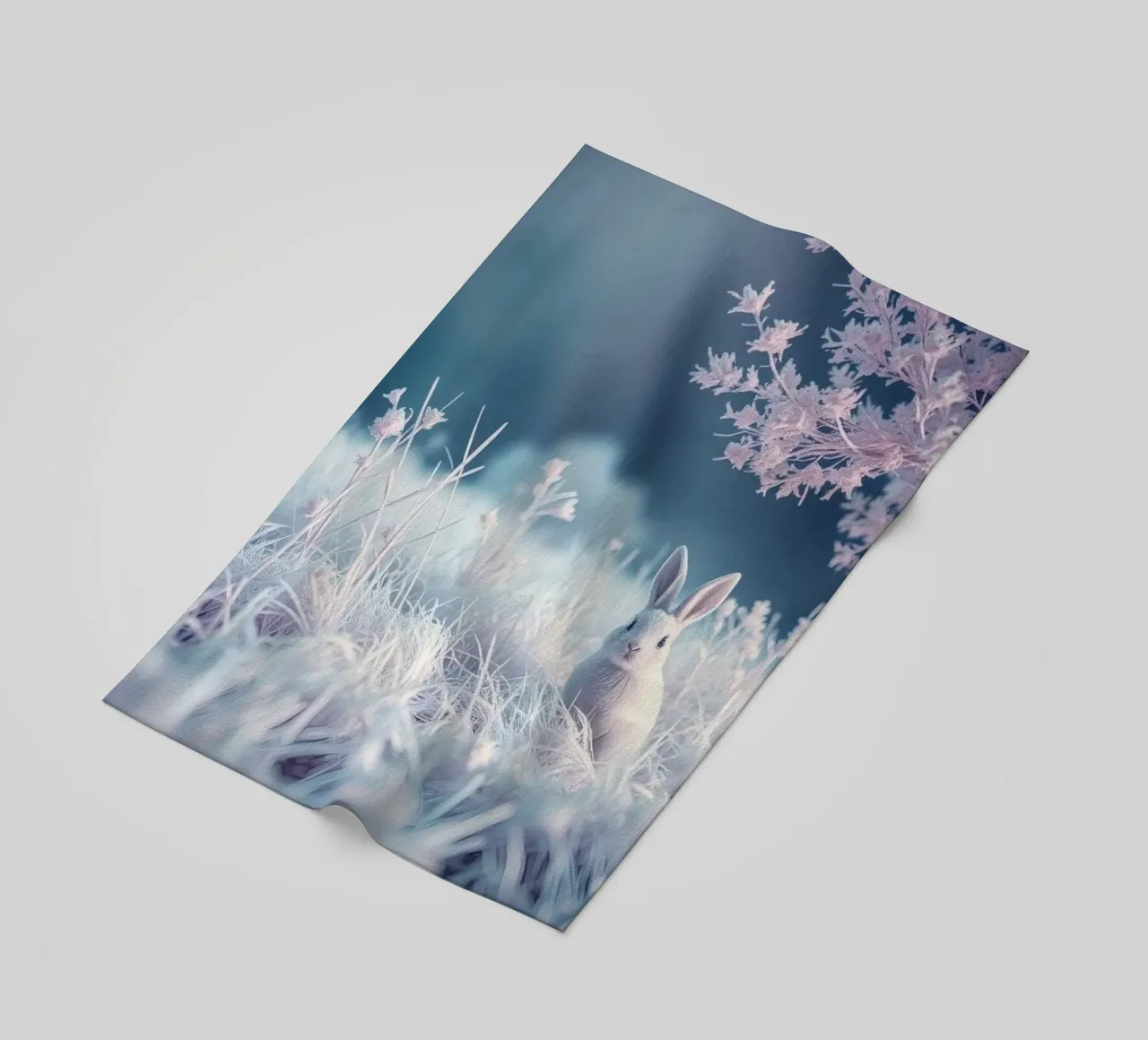 Paesaggio innevato con un coniglio in una foresta mistica telo mare da DesignDoodle