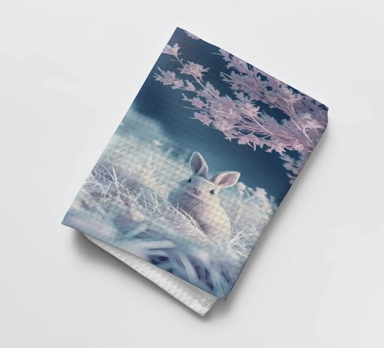 Paesaggio innevato con un coniglio in una foresta mistica canovaccio da cucina da DesignDoodle