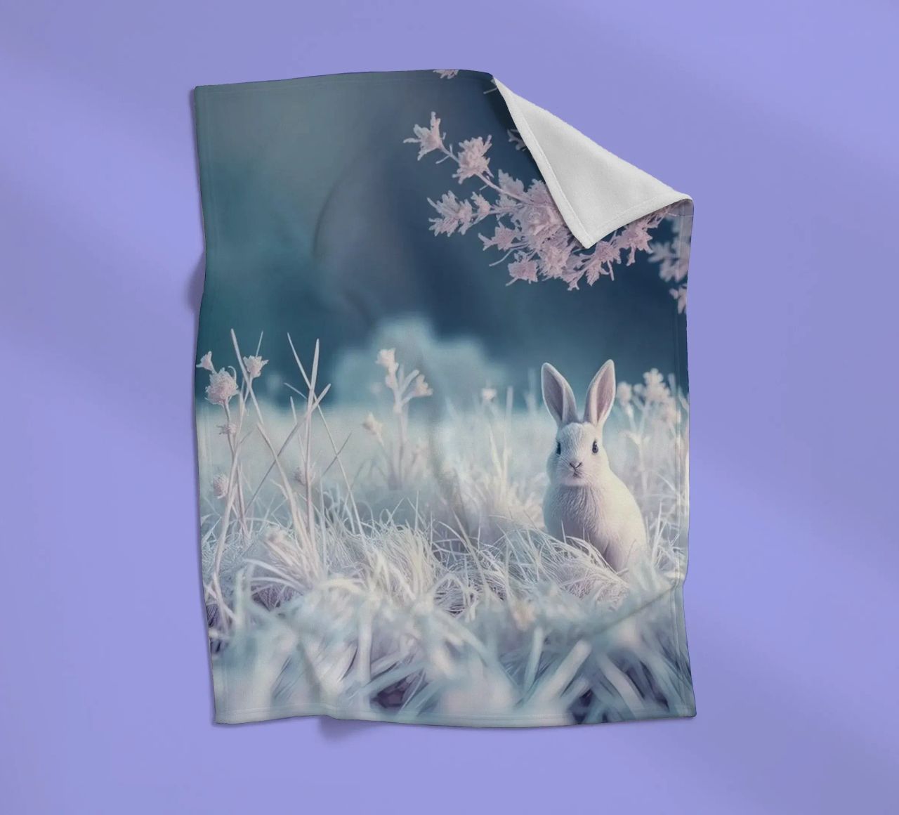 Paesaggio innevato con un coniglio in una foresta mistica coperta in pile da DesignDoodle