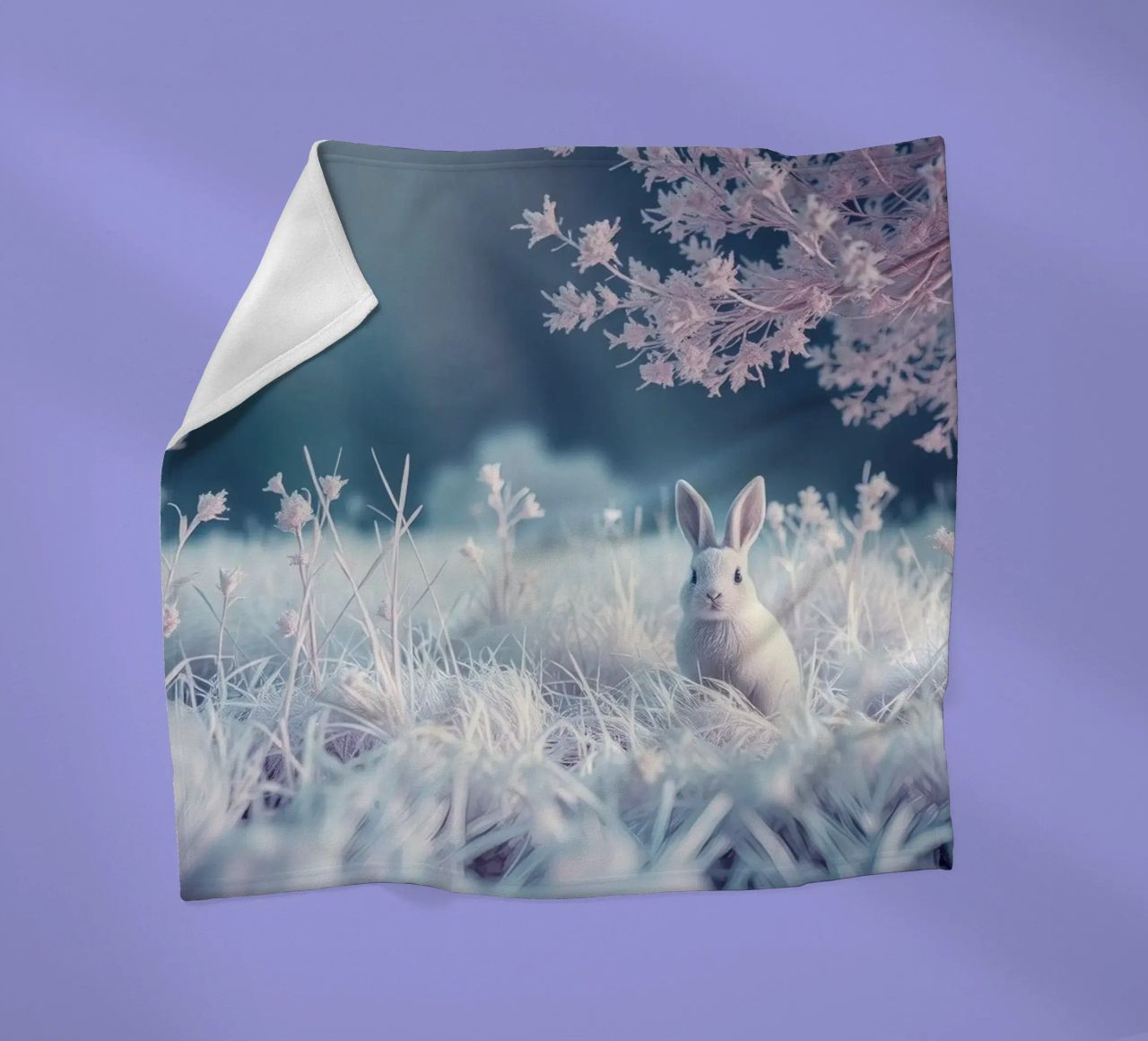 Paesaggio innevato con un coniglio in una foresta mistica coperta in pile da DesignDoodle