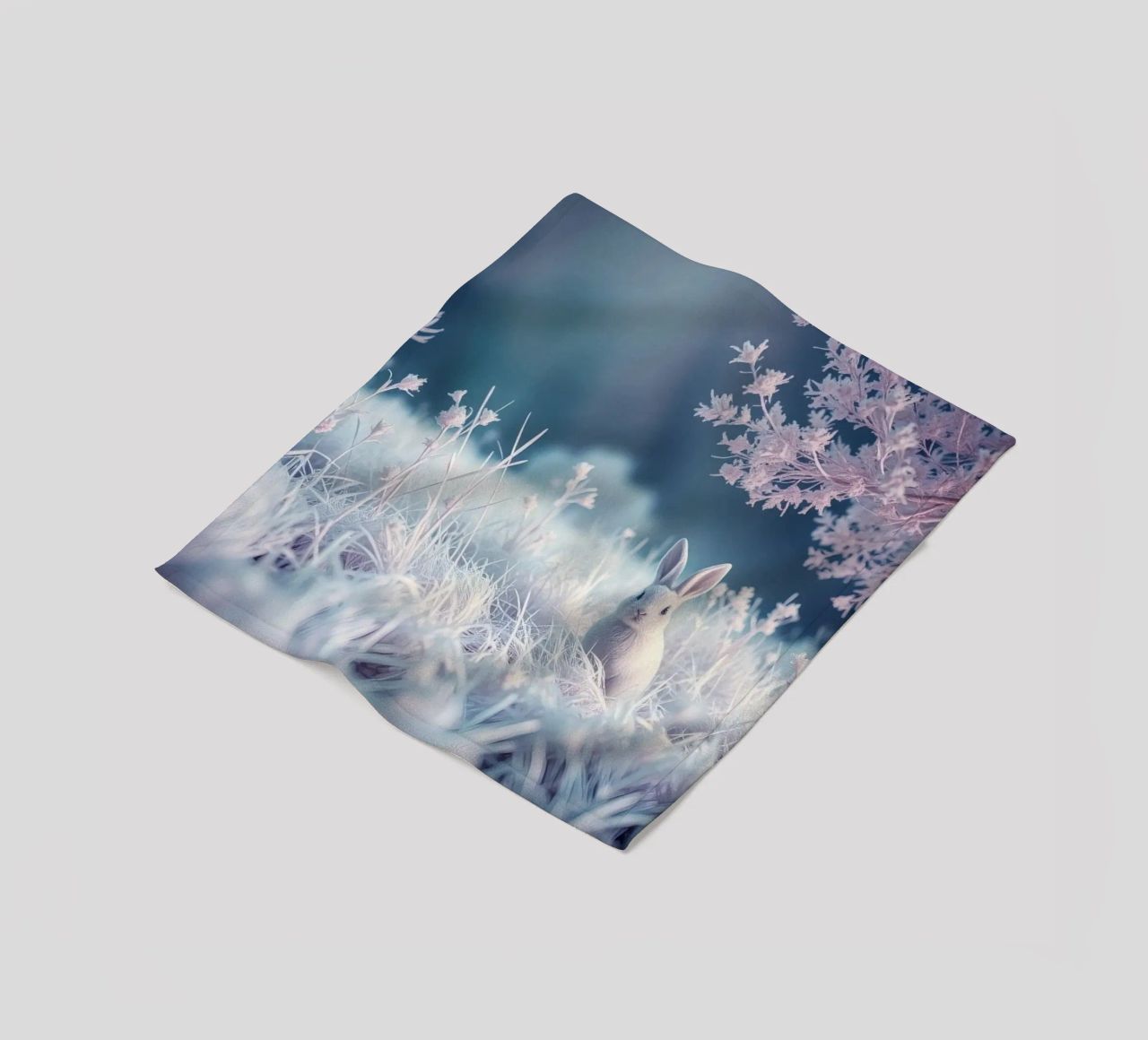 Paesaggio innevato con un coniglio in una foresta mistica coperta in pile da DesignDoodle