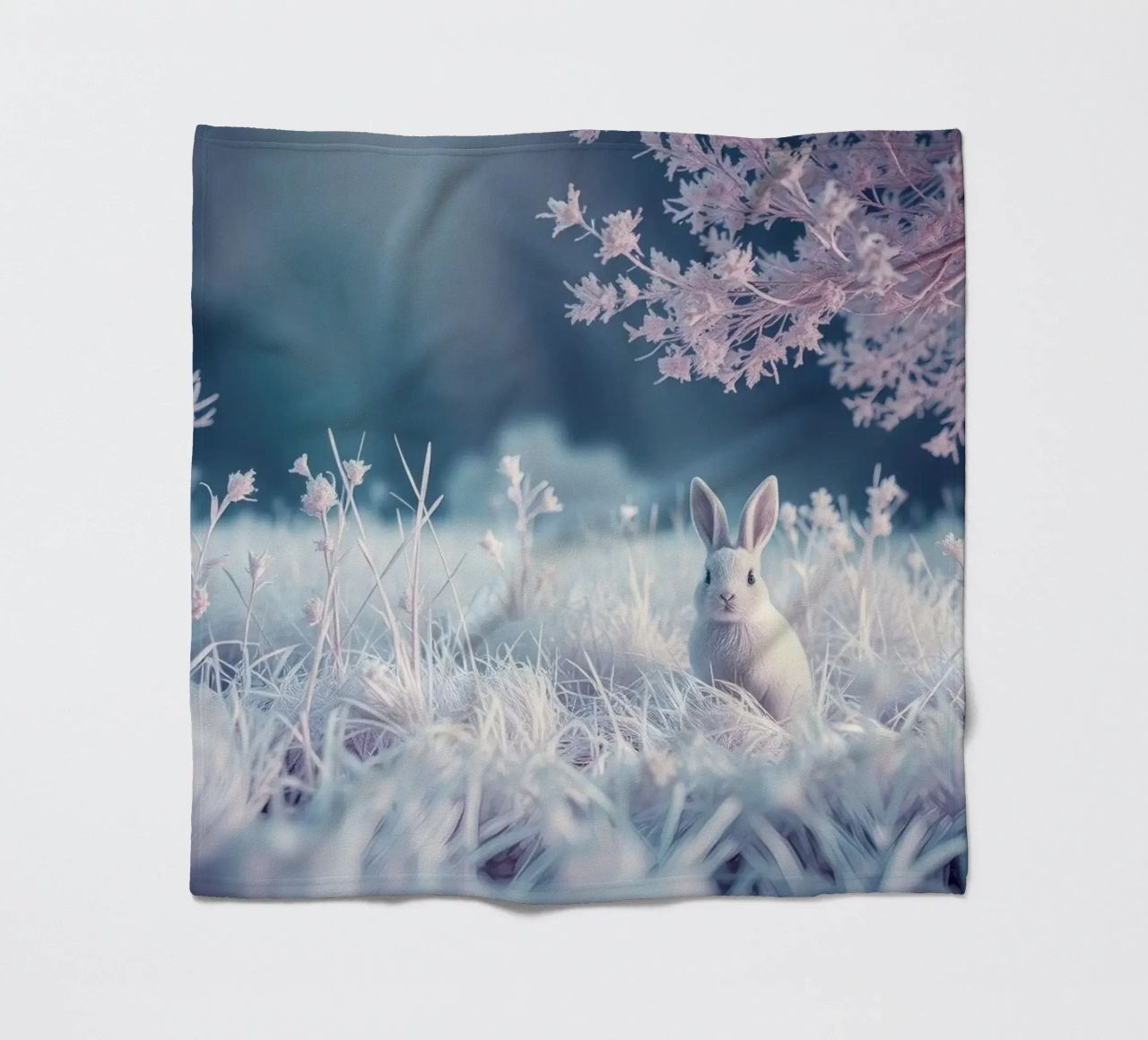 Paesaggio innevato con un coniglio in una foresta mistica coperta in pile da DesignDoodle