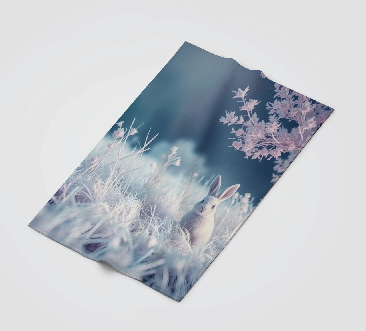 Paesaggio innevato con un coniglio in una foresta mistica coperta in pile da DesignDoodle