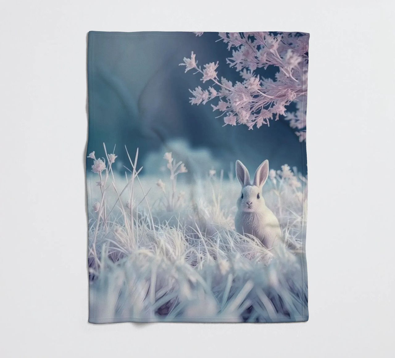 Paesaggio innevato con un coniglio in una foresta mistica coperta in pile da DesignDoodle