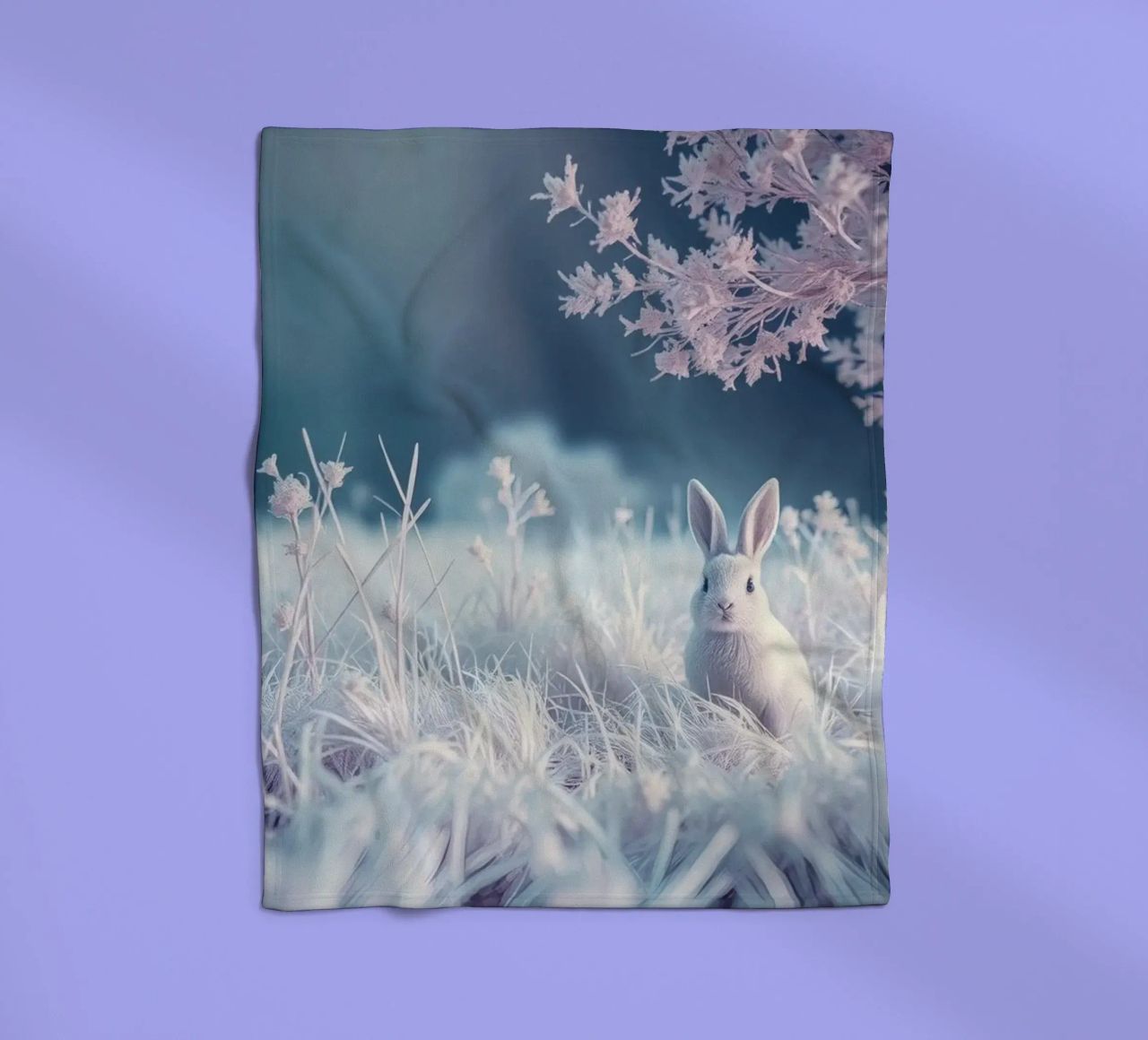 Paesaggio innevato con un coniglio in una foresta mistica coperta in pile da DesignDoodle