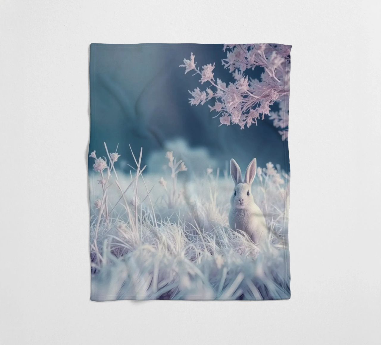 Paesaggio innevato con un coniglio in una foresta mistica coperta in pile da DesignDoodle