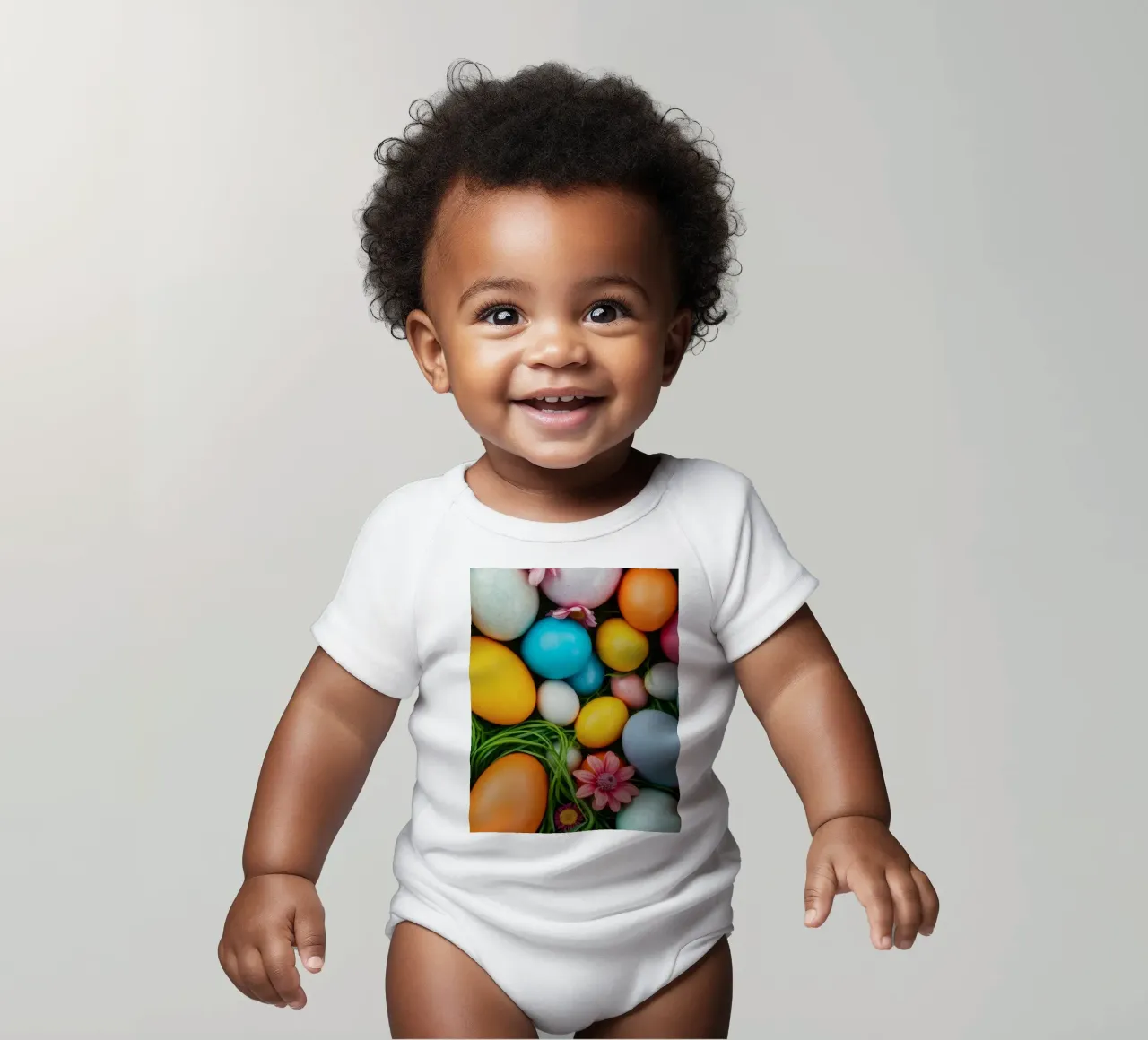 Uova di Pasqua colorate e fiori disposti in una vivace atmosfera primaverile body neonato maniche corte da DesignDoodle