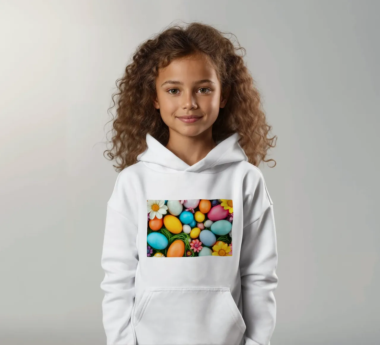 Uova di Pasqua colorate e fiori disposti in una vivace atmosfera primaverile felpa bambino con cappuccio da DesignDoodle