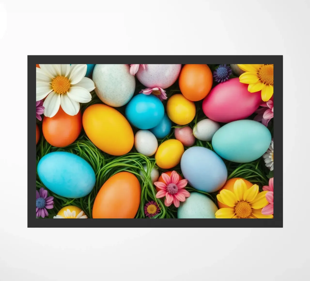 Uova di Pasqua colorate e fiori disposti in una vivace atmosfera primaverile zerbino da DesignDoodle