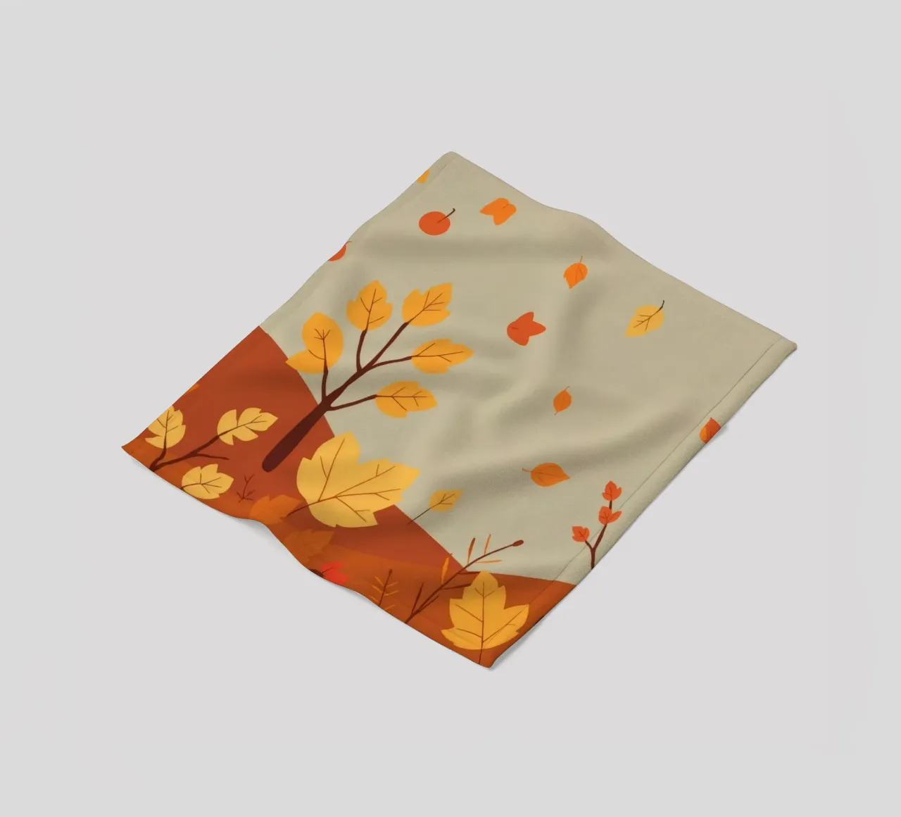 Colorful autumn landscape with falling leaves and bare trees fleece blanket by DesignDoodle