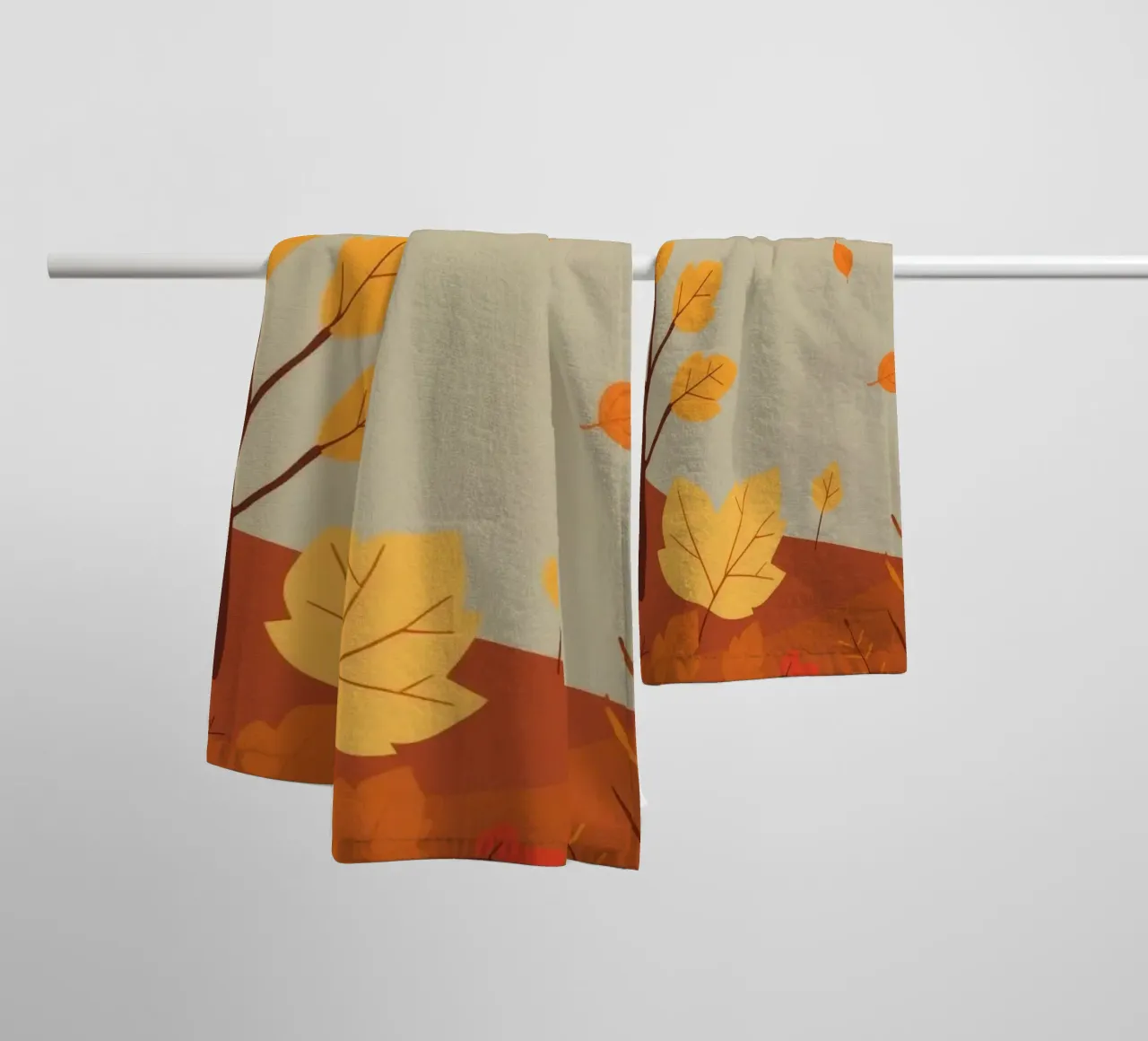 Colorful autumn landscape with falling leaves and bare trees towel by DesignDoodle
