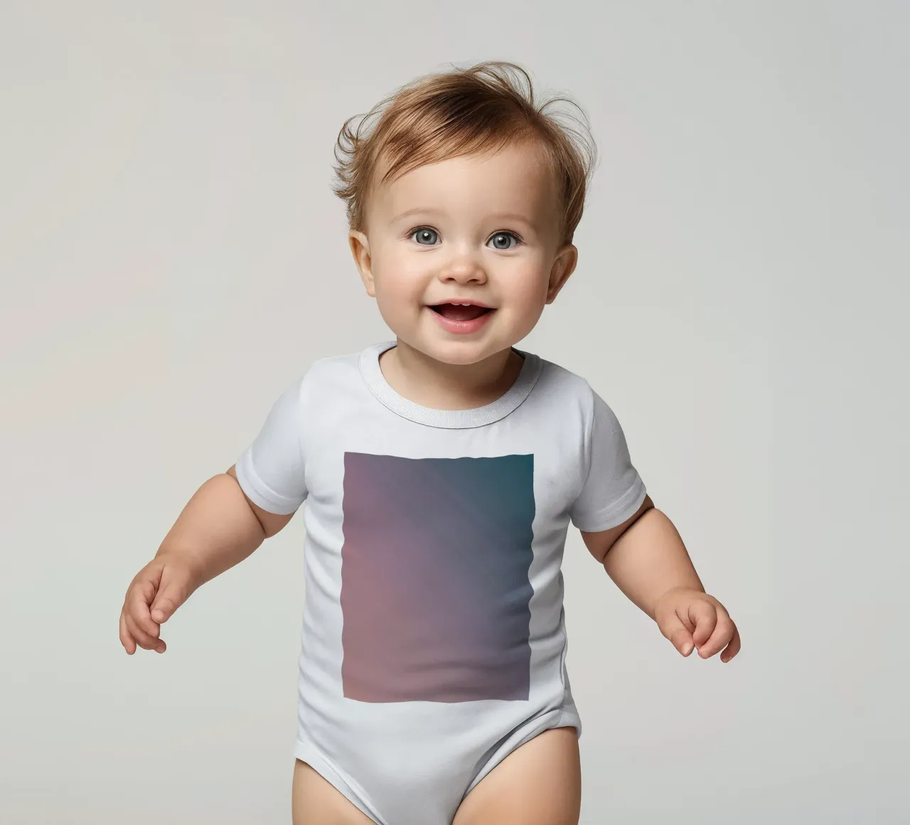 Colorful gradient blending from warm peach to cool teal short-sleeve baby romper by DesignDoodle