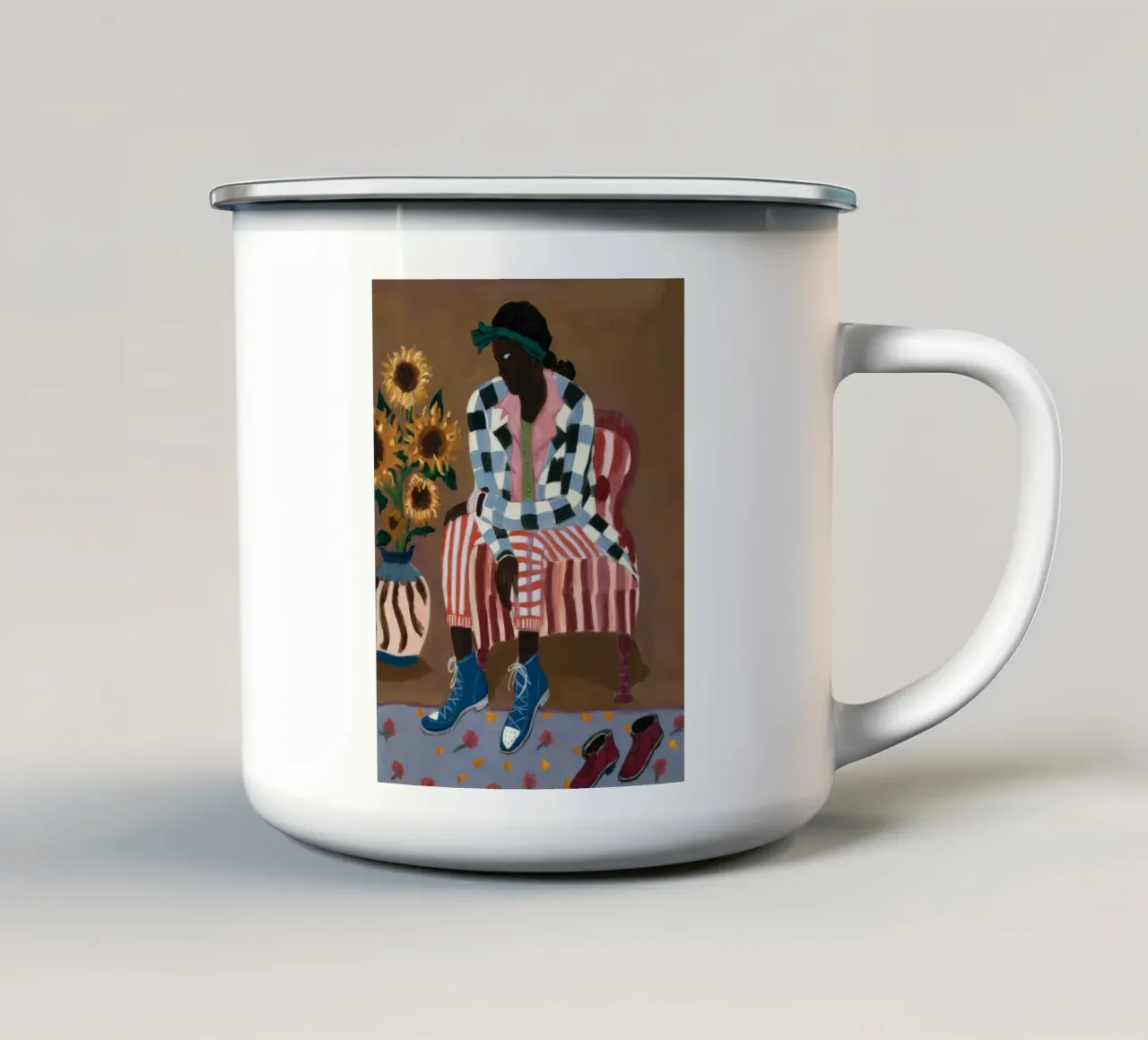 Riflesso rustico a righe tazza in smalto da Ebony Carpenter